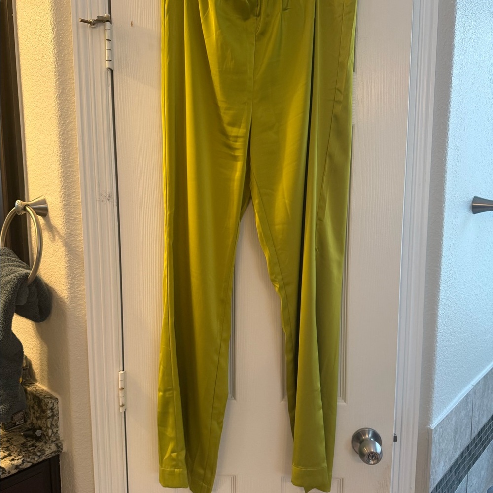 H&M Women’s Chartreuse Satin Dress Pants